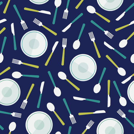 Kitcheware over blue seamless pattern background. Vector illustrationのイラスト素材