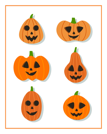 Set of friendly orange pumpkins. Halloween conceptのイラスト素材