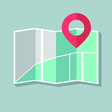 Folded map with red color point marker. Vector illustrationのイラスト素材