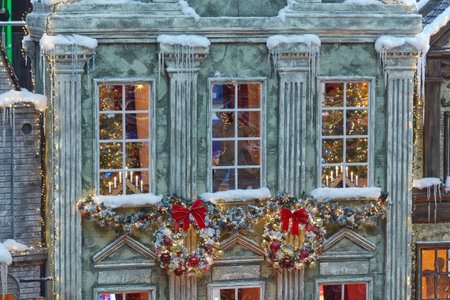 the home wall of the house decorated for Christmas.の写真素材