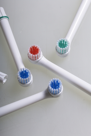 Nozzles for electric toothbrush. On a white background.の写真素材