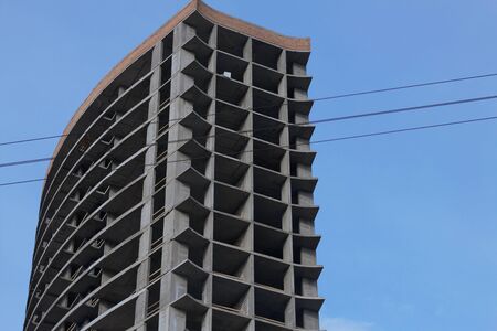 High-rise building under construction. Reinforced concrete frame.