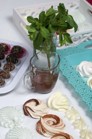 Homemade desserts. Coffee marshmallows and dried fruit sweets.の写真素材