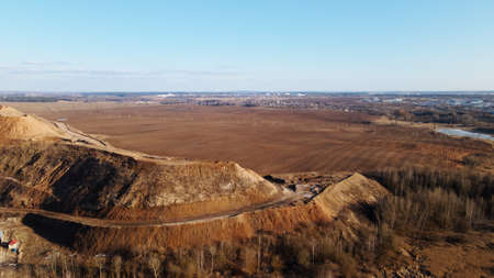 Flight over the landfill of household waste. Mothballed city dump.の写真素材