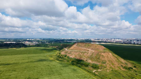 Household waste landfill. Closed for processing. Environment protection. Aerial photography.