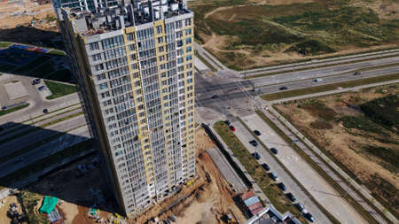 Modern urban development. Construction site with multi-storey buildings under construction....