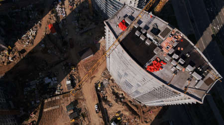 Modern urban development. Construction site with multi-storey buildings under construction....