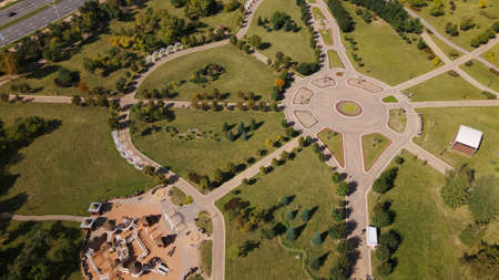 Walkways in the park area. Aerial photography.