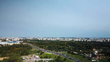 City landscape. Nearby there is a park area. Aerial photography.の写真素材