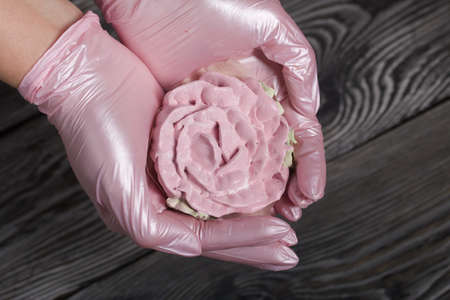 Zephyr in waffle cones. Decorated with decorative sprinkles and mastic snowflakes.の写真素材