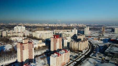 city block. Modern multi-storey buildings. Winter landscape. aerial photography.のeditorial素材