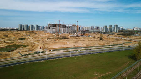 Large construction site. Construction of modern multi-storey residential buildings. Construction of...