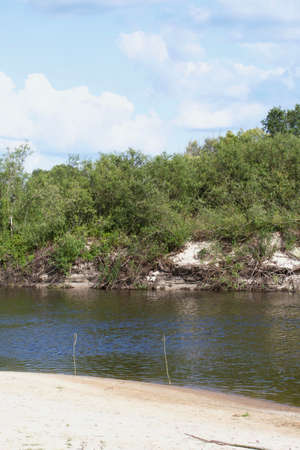 river flows. Both banks are visible with vegetation. The Pripyat River in southern Belarus.