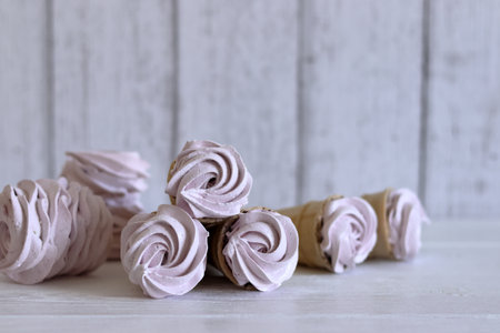 Zephyr in waffle cones. On board painted white.の写真素材