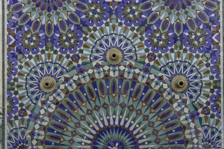 Close up Moroccan ceramic tiles as part of a fountainの写真素材
