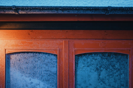 frost texture on a cabin window glass