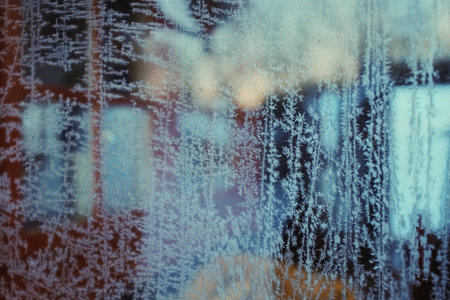 frost texture on a cabin window glass
