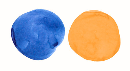 blue and yellow circle watercolorの写真素材