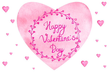 happy valentine day paint postcard watercolorの写真素材