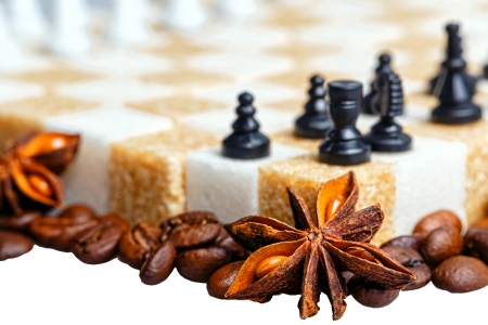 Checkerboard of refined sugar pasted coffee beans close-up shotの写真素材