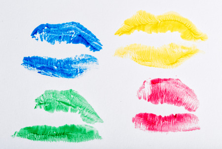 Imprint of lipstick passionate female lips closeup shotの写真素材