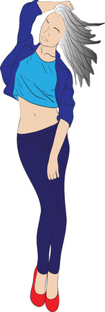 Young attractive brunette fashion girl on white backgroundのイラスト素材