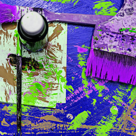 Brush and paint on dirty background. Concept art backgroundの写真素材