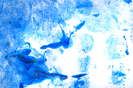 Watercolor abstract art. Drawing in the children's style. Shades of blue. Drawing hands. Design elements.の写真素材