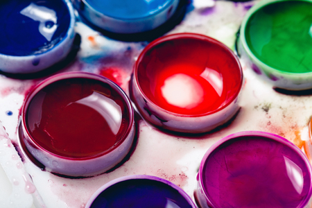 Watercolor paints in a box.の写真素材