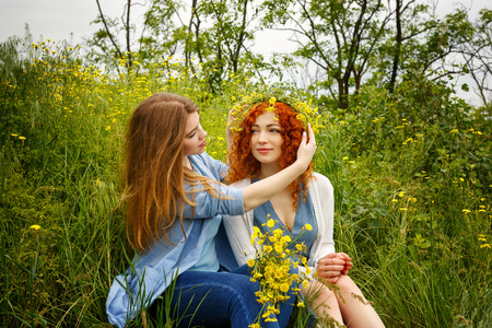 Girlfriends in the park.の写真素材