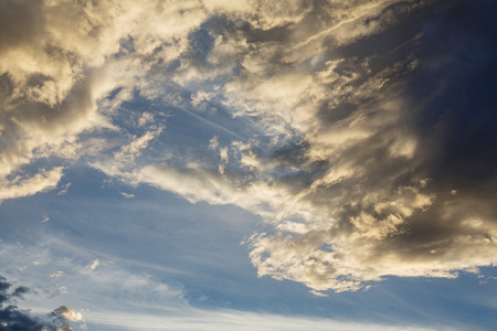 Cumulus clouds against a blue sky. Overcast. Cyclone. Weather forecast.