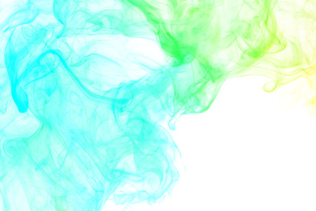Abstract smoke Weipa. Personal vaporizers fragrant steam. The concept of alternative non-nicotine smoking. Yellow green vape smoke on a white background. E-cigarette. Evaporator. Taking Close-up. Vaping.の写真素材