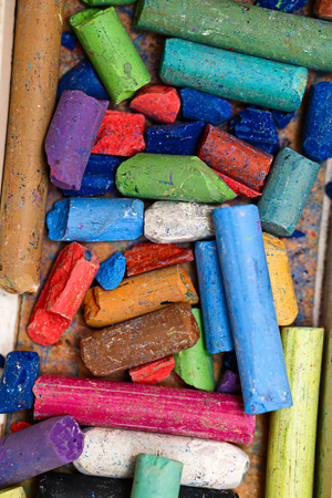 Set of crayons dry pastel close-up. Artistic accessories. Creative tools of self-expression.の写真素材