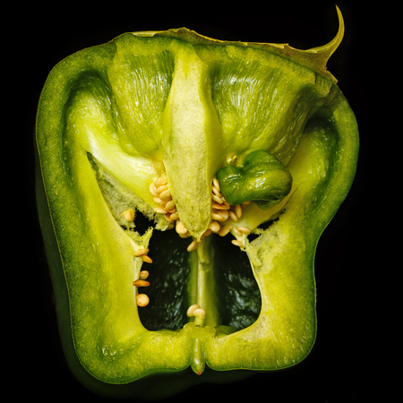 Scary face of pepper. A terrible vegetable. A horror story for a vegetarian.の写真素材