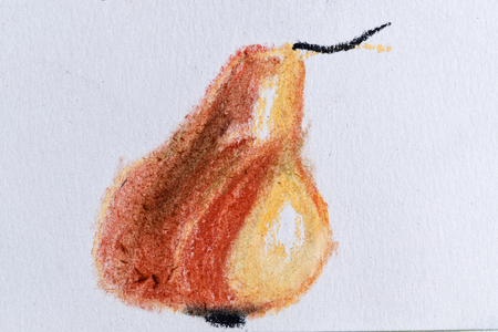 Ripe pear drawn by pastel pencils. Children's creativity.の写真素材