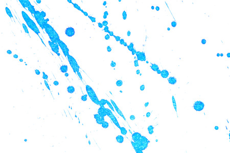 Abstract blue ink splash. Ink blots. Elements of design. Water-soluble mascara on a white sheet of...