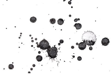 Abstract black ink splash. Ink blots. Design elements. Water-soluble mascara on a white sheet of paper. Abstract art.の写真素材