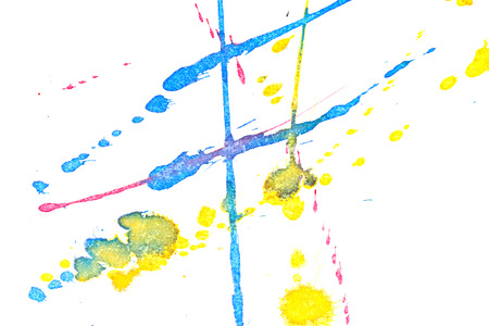 Abstract red, yellow and blue ink splash. Ink blots. Elements of design. The water-soluble ink on...