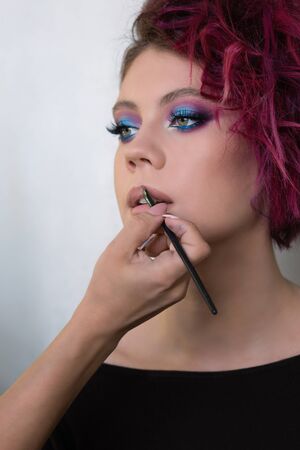 Visage course and professional make up. Master class makeup art shows on model. Technique of...