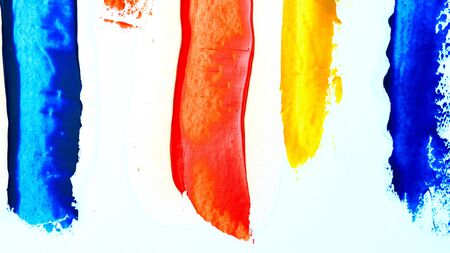Brush strokes with oil paints. Artistic abstraction. Design elements. Yellow, blue and red colors.