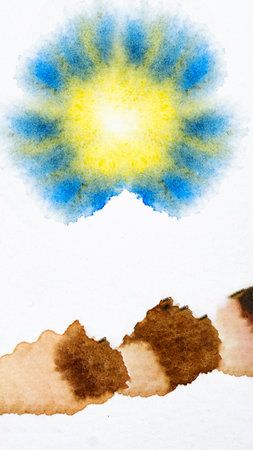 Bright Watercolor Blots On Watercolor Paper. Abstract Hand Drawn Backdrop. Creative Colorful Watercolour Illustration On White Background. Space For Text. Bitmap Illustrationの写真素材