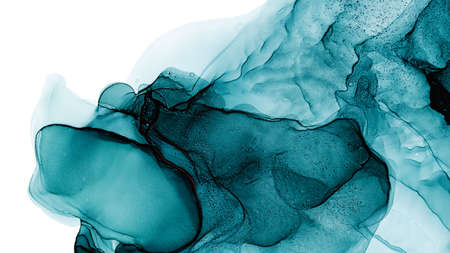 Abstract Alcohol Ink. Liquid Flow Wallpaper. Modern Contemporary Fluid Art. Turquoise Translucent...