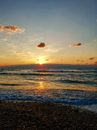Sunset on the Mediterranean coast. natural background. Seascape. scenic nature wallpaperの写真素材