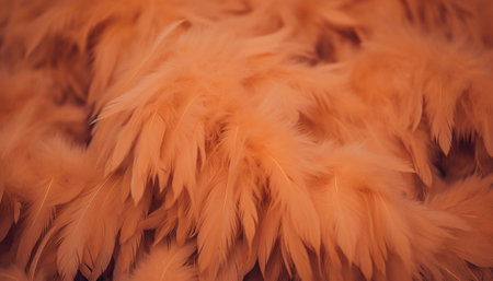Dense orange feathers in a full frame, plush textureの素材