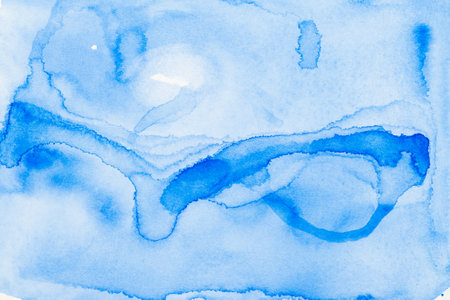 Abstract watercolor with flowing cerulean tones suggesting aquatic tranquility.の写真素材