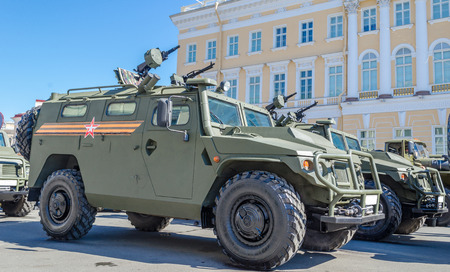 Armoured military vehicle with weapons on the streetのeditorial素材