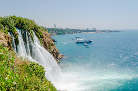 Waterfall falling into the seaの写真素材