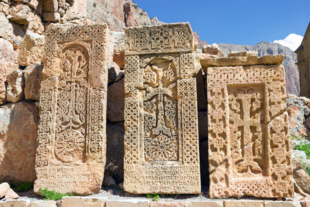 Armenian Khachkars , cross-stonesの写真素材