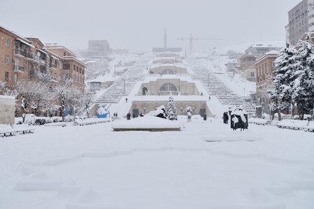 The Cascade winter scene, Yerevan, Armeniaのeditorial素材