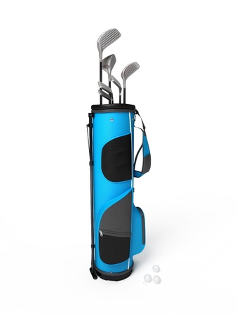 Cyan golf clubs bag isolated on a white backgroundの写真素材
